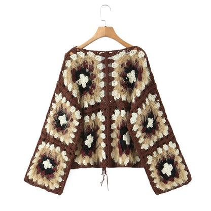Cardigan décontracté pour femmes avec un motif coloré de carrés Granny et fermeture éclair Chic und Stil