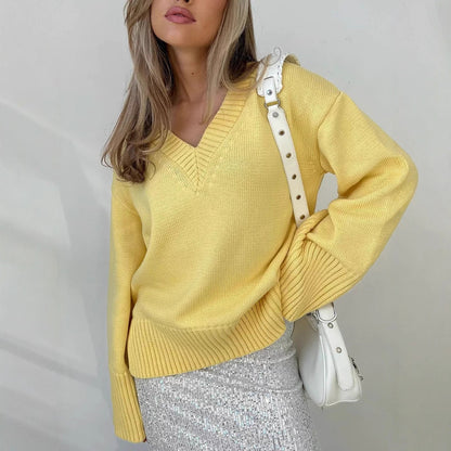 Dames élégant pull à col en V Chic und Stil