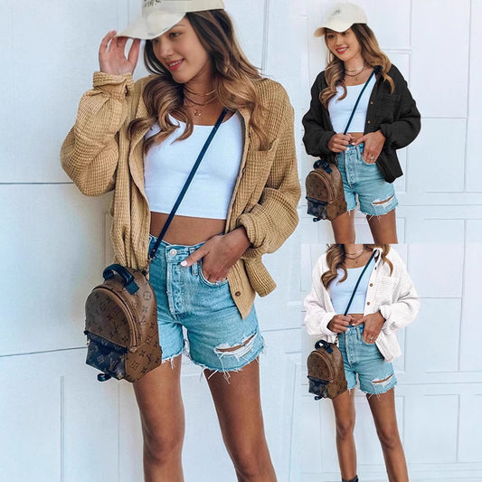 Veste overshirt décontractée pour femmes avec surface structurée et détails de boutons tendance Chic und Stil