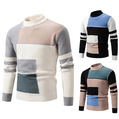 Pull moderne pour hommes avec design de blocs de couleurs texturés Chic und Stil