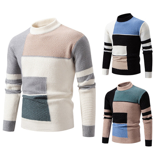 Pull moderne pour hommes avec design de blocs de couleurs texturés Chic und Stil