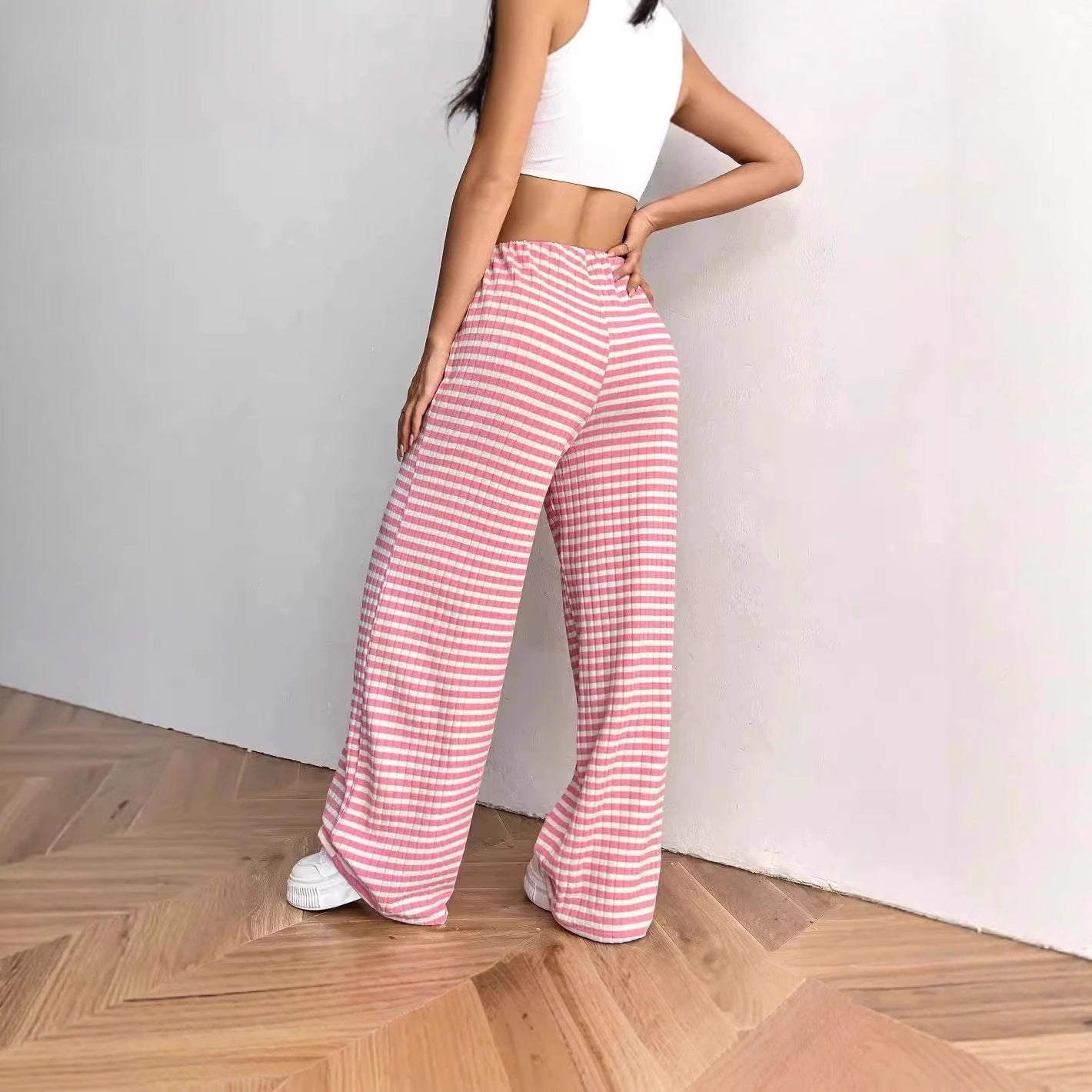 Wide striped palazzo pants in lightweight cotton for women with tie belt Chic and Style