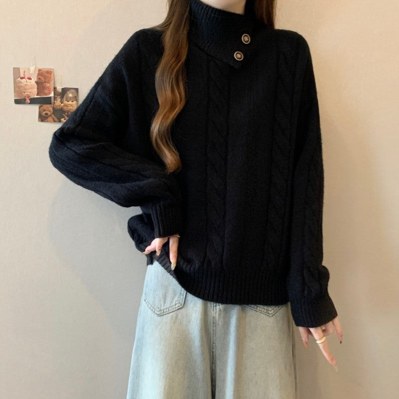 Pull en maille pour femmes avec col montant et motif en relief Chic und Stil
