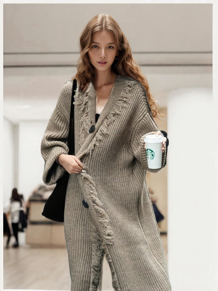 Cardigan en grosse maille pour femmes avec un design décontracté à franges Chic und Still