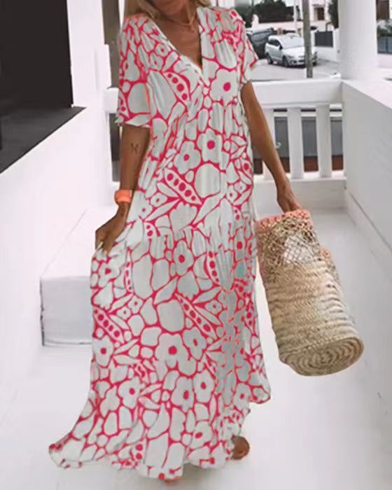 Dames Robe Maxi Florale Fluid Chic und Stil