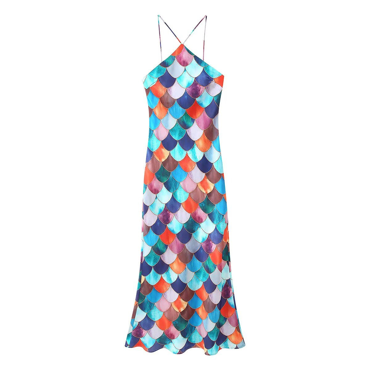Robe maxi pour femmes en chiffon fluide avec motif écaille maritime Chic und Stil