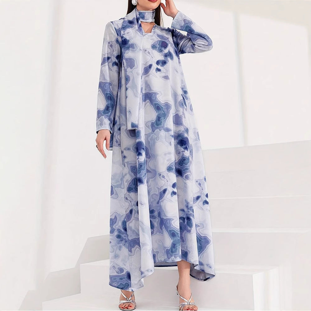 Robe maxi femme avec motif artistique et col montant élégant Chic und Stil