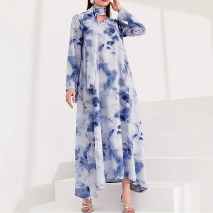 Robe maxi femme avec motif artistique et col montant élégant Chic und Stil
