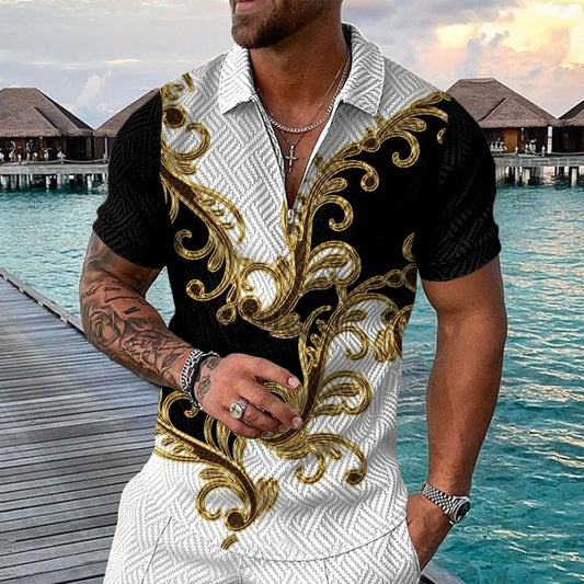 Hommes Chemise élégante à manches courtes avec patte de boutonnage et motifs décoratifs Chic und Stil