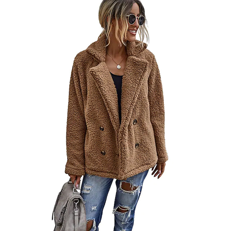 Dames Blazer en fausse fourrure à double boutonnage Chic und Stil