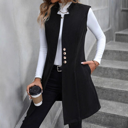 Dames Élégante Gilet en matériau en boucle de haute qualité et détails de boutons stylés Chic und Stil