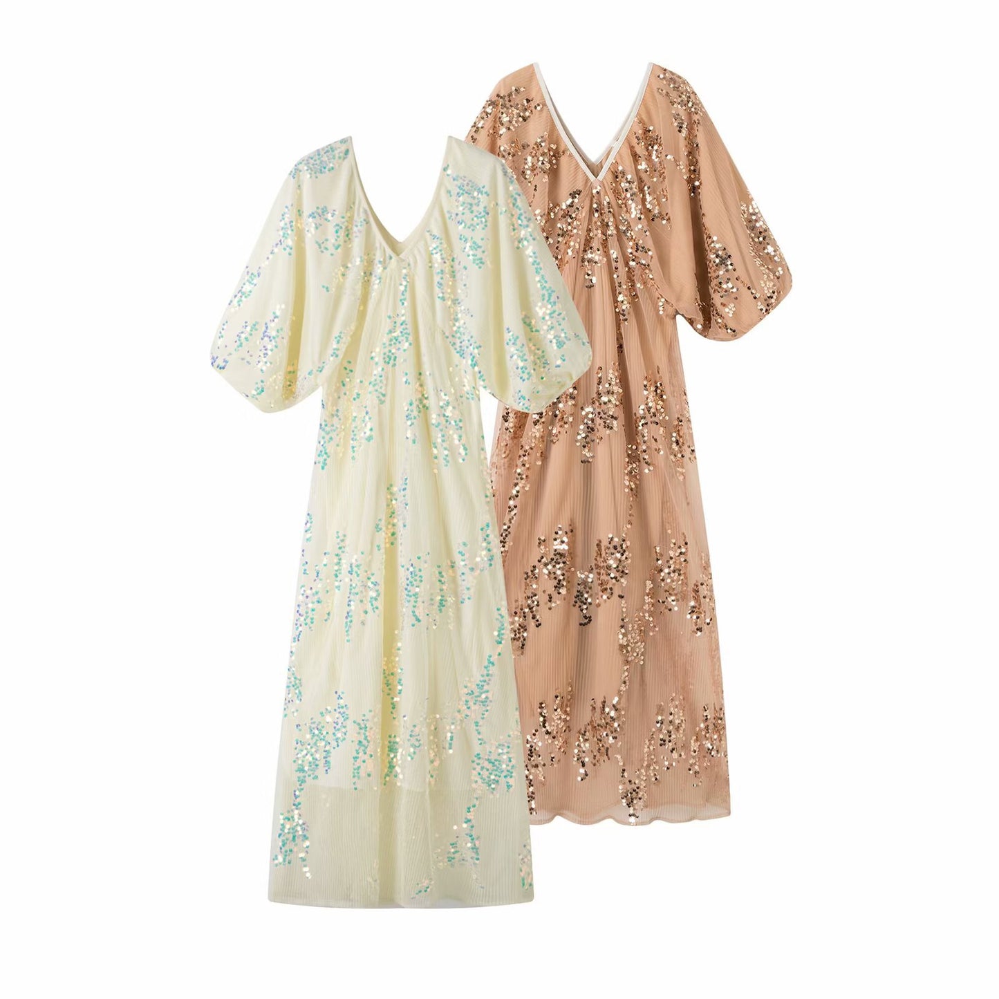 Robe maxi pour femmes avec de volumineuses manches bouffantes et un design en strass floral Chic und Stil