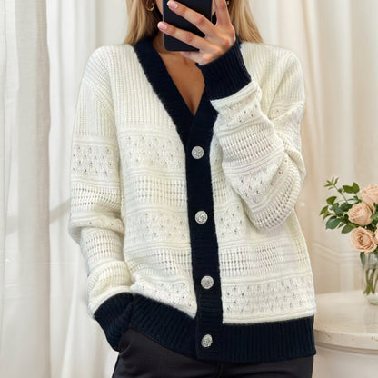 Women's knit jacket with diamond pattern and elegant buttons Chic and Style