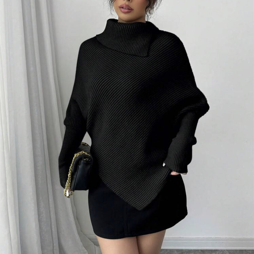 Femme pull en tricot oversize avec col montant et forme asymétrique Chic und Stil