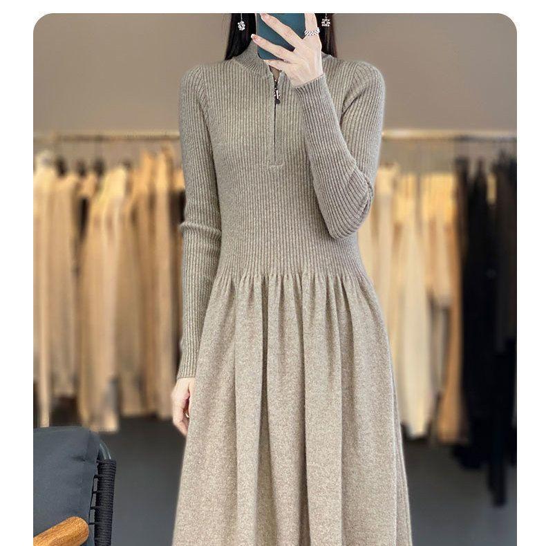 Robe en tricot décontractée pour femme avec col haut et poches zippées Chic und Stil