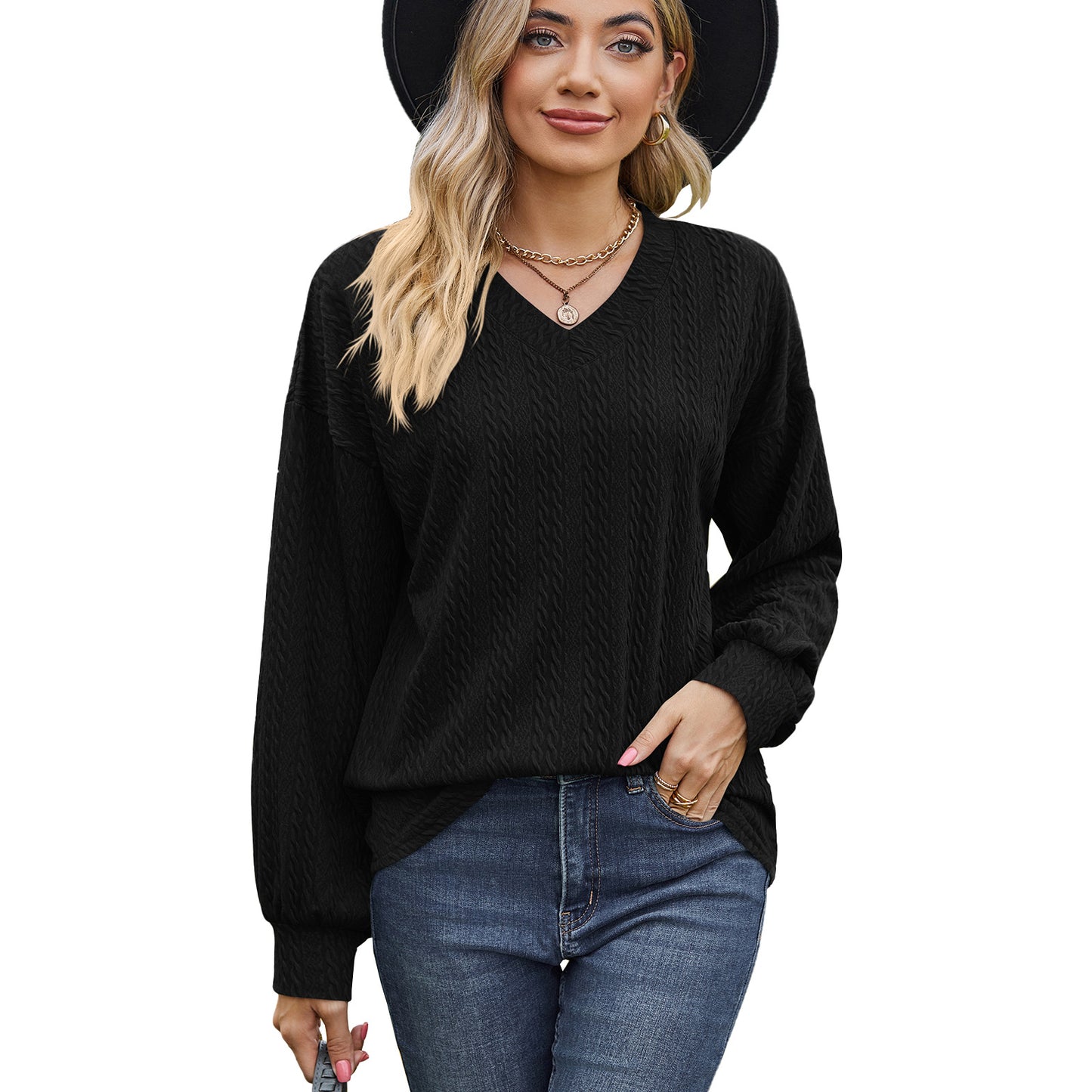 Dames pull en viscose avec motif en câble texturé et coupe décontractée Chic und Stil