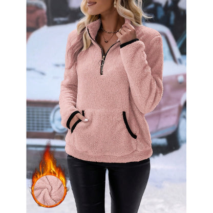 Pull en teddy doux pour femmes au look décontracté avec demi-fermeture éclair Chic und Stil