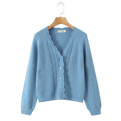 Dames élégante cardigan avec décolleté en V profond et boutons délicats Chic und Stil