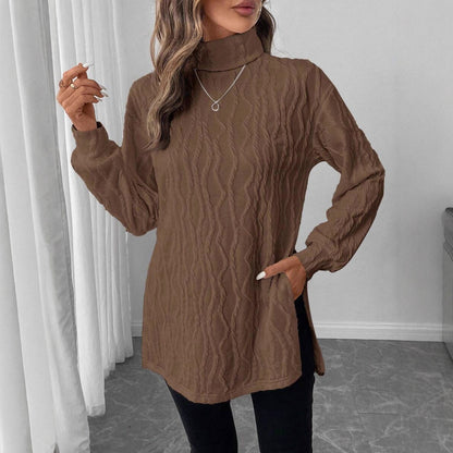 Ladies cozy turtleneck pullover with honeycomb pattern Chic and Style