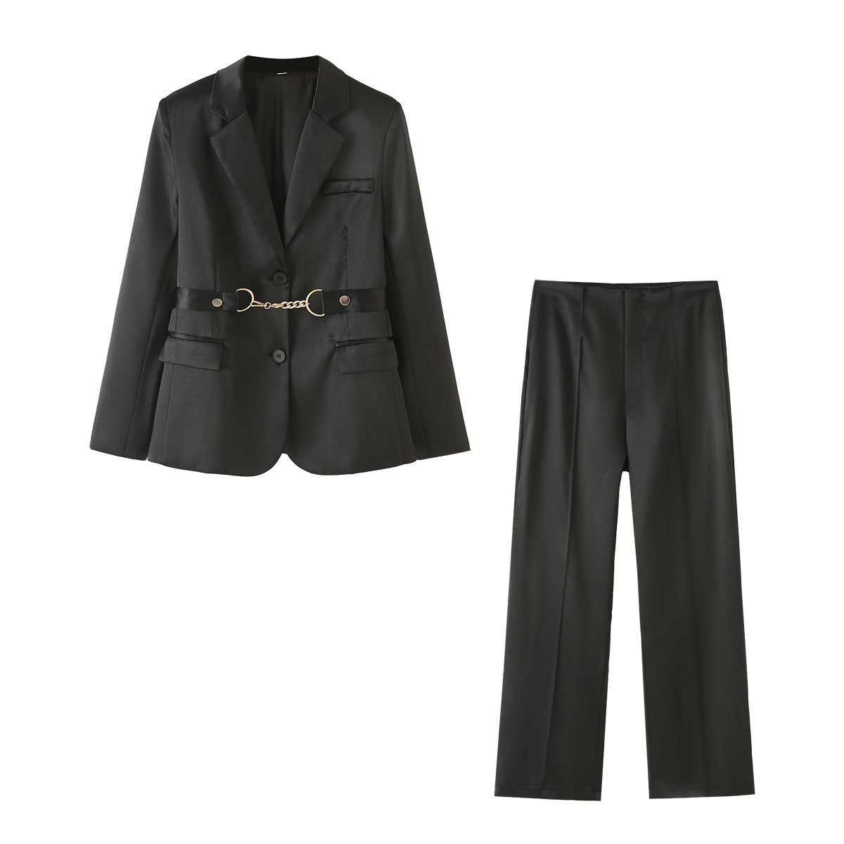 Dames ensemble blazer en satin élégant avec accent chaîne Chic und Stil