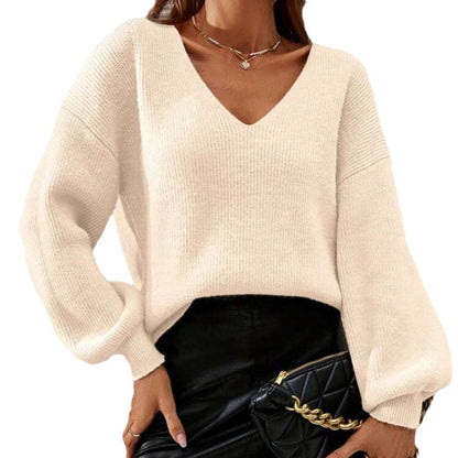 Dames élégant pull à col V avec manches bouffantes Chic und Stil