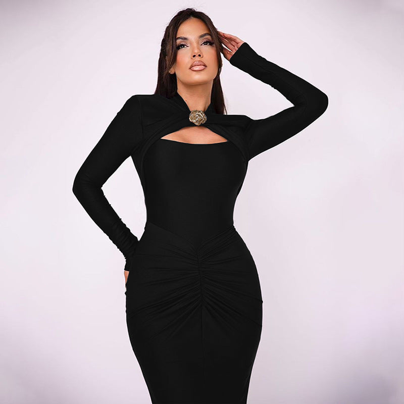 Robe à épaules nues pour dames avec fronces et manches longues Chic und Stil