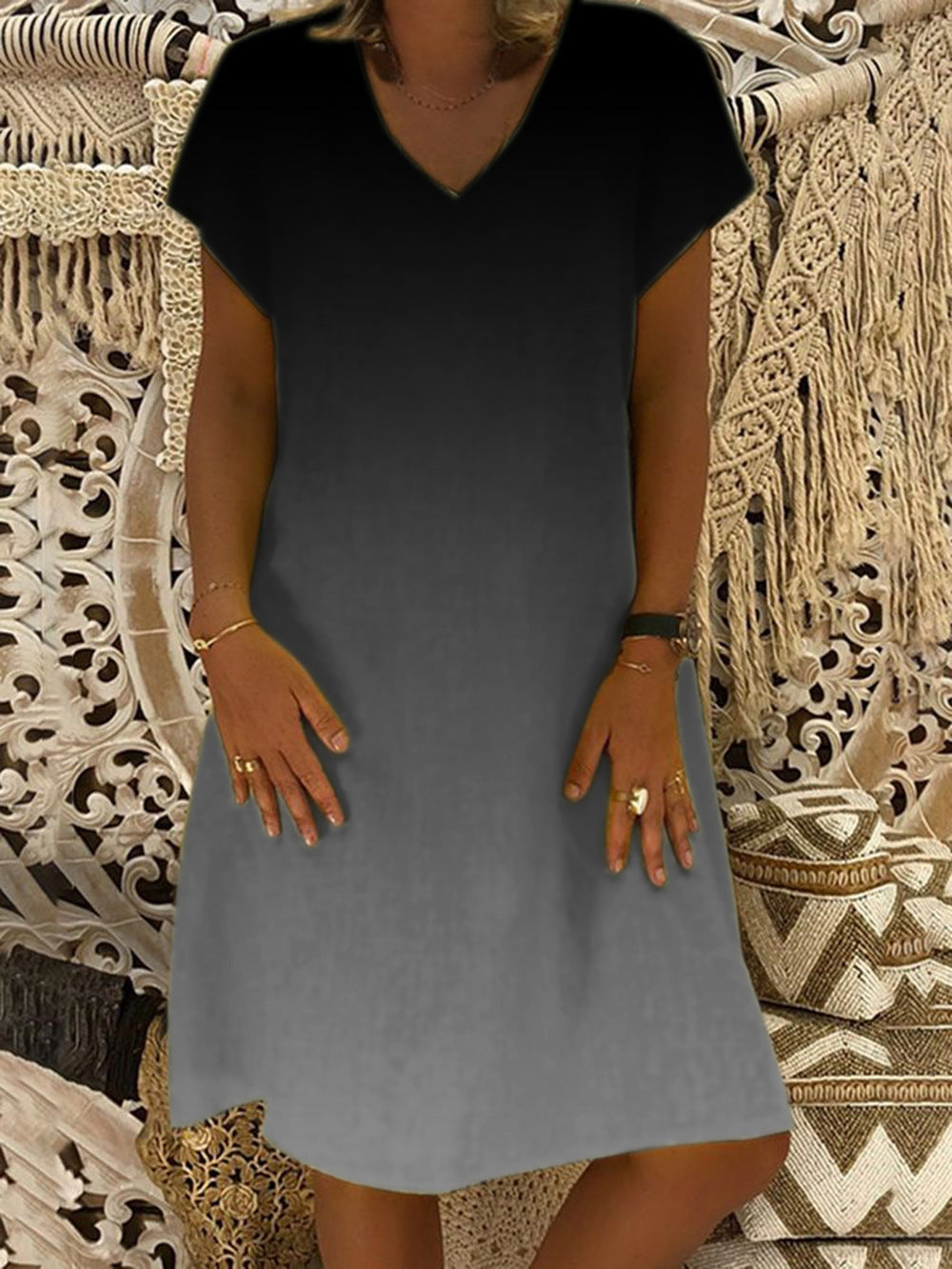 Dames loisirs robe shift col en V Chic und Stil