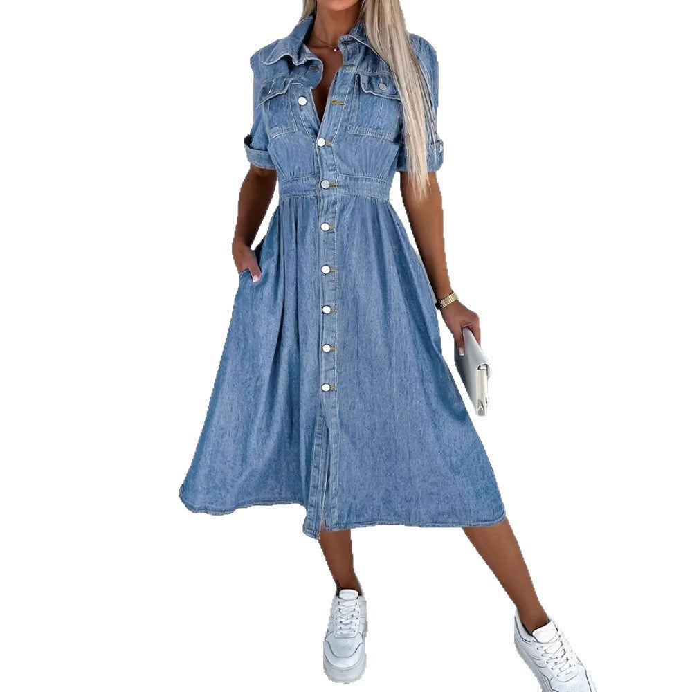 Robe chemise en denim à boutons pour femmes Chic und Stil