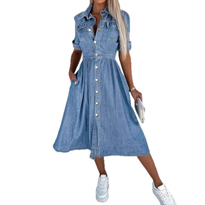 Robe chemise en denim à boutons pour femmes Chic und Stil