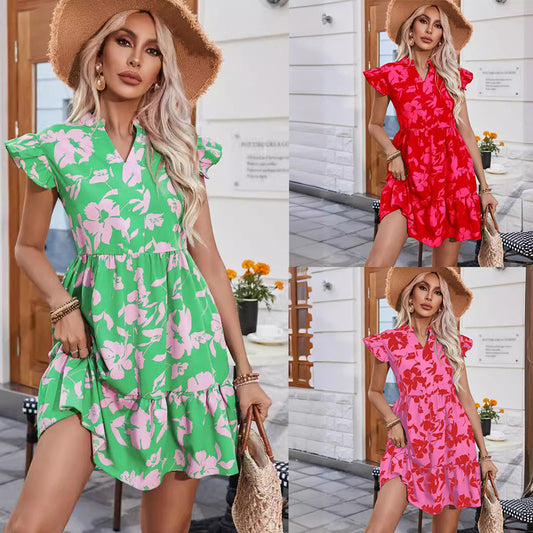 Dames Col Rêve Floral Mini Robe Chic und Stil