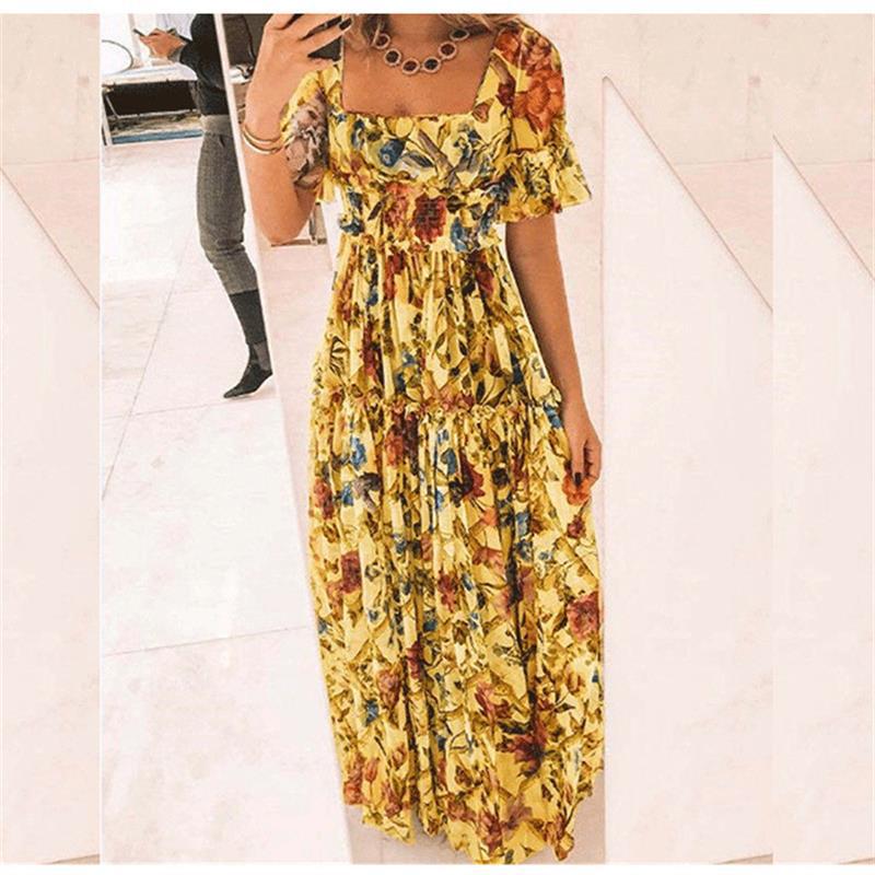Robe maxi pour femmes avec motif floral et manches évasées Chic und Stil