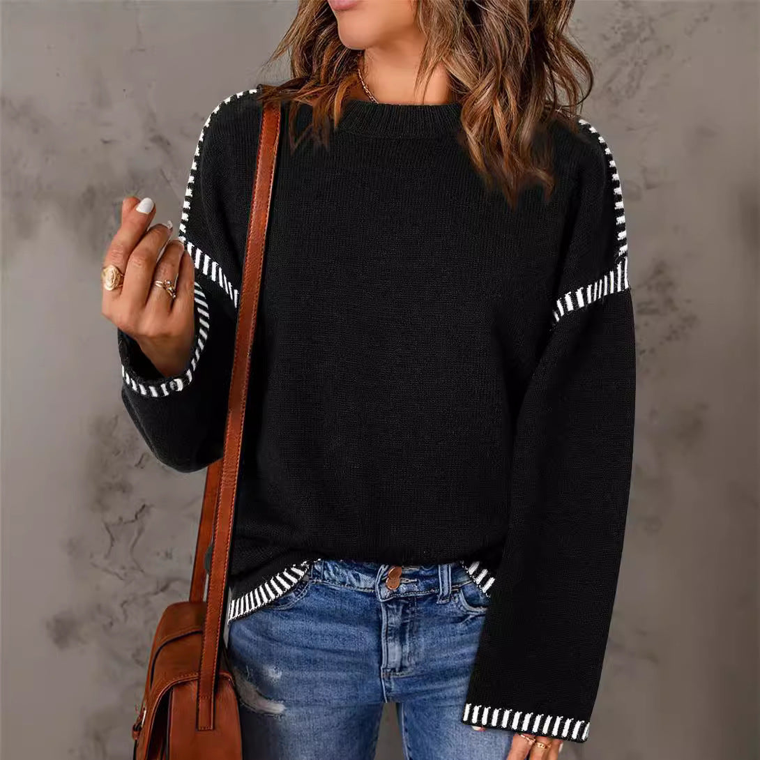 Pull-over tricot décontracté pour femmes avec des bords contrastés et une coupe décontractée Chic und Stil
