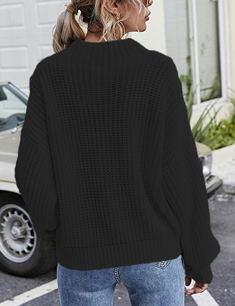 Pull en grosse maille pour femmes avec design en torsades et col montant Chic und Stil