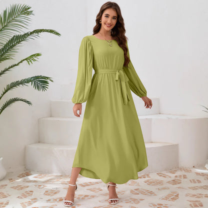 Dames Élégante Robe Maxie avec Coupe Ample et Manches Bouffantes Chic und Stil