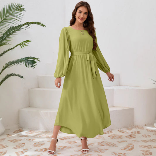 Dames Élégante Robe Maxie avec Coupe Ample et Manches Bouffantes Chic und Stil