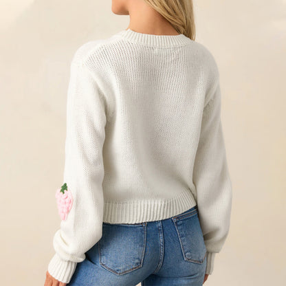 Pull en tricot pour femmes avec des applications de fraises et une coupe décontractée Chic und Stil