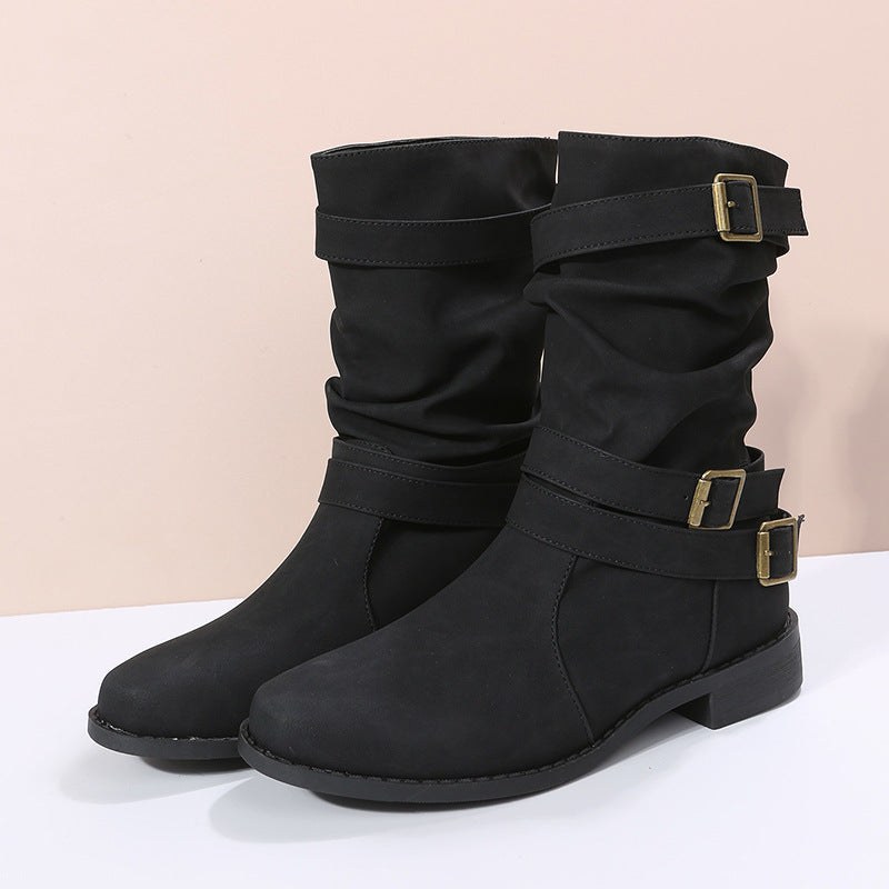 Bottines à la mode pour femmes avec des boucles élégantes et un design plissé raffiné Chic und Stil