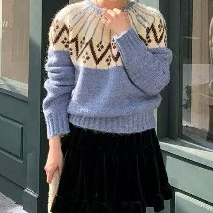 Dames Pull en maille confortable avec imprimé géométrique et col rond Chic und Stil