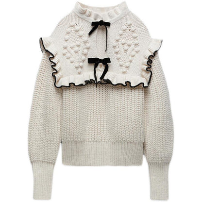 Pull en tricot femme avec col à volants et nœuds décoratifs Chic und Stil