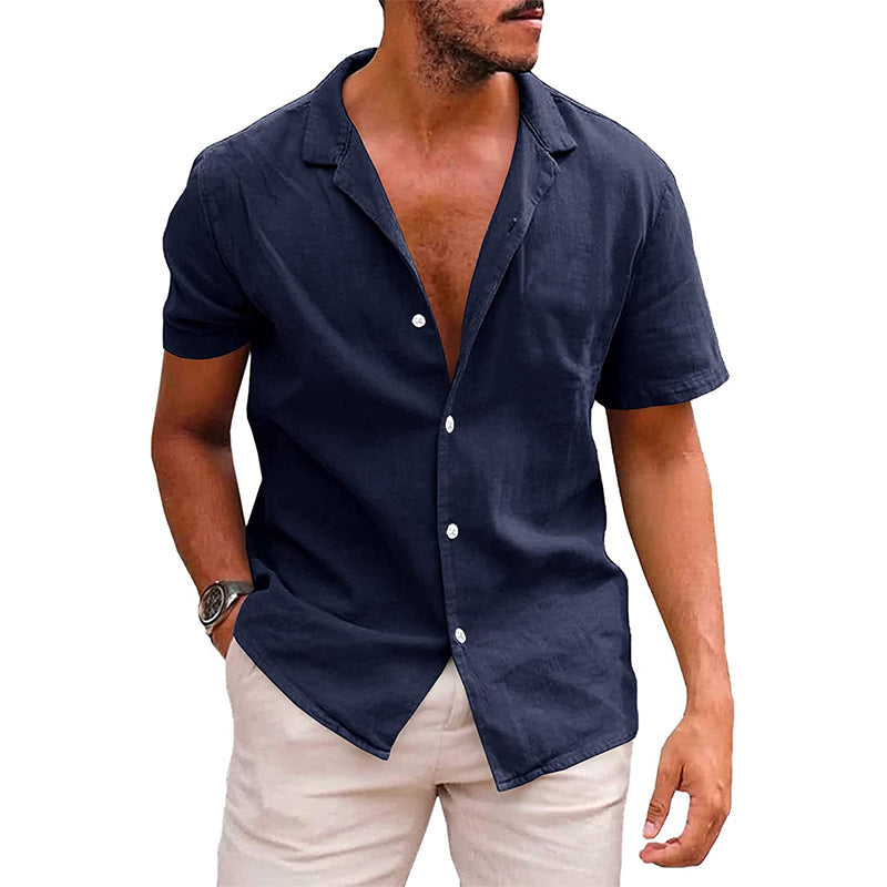 Chemise homme à manches courtes en mélange de lin doux et à encolure Henley moderne Chic und Stil
