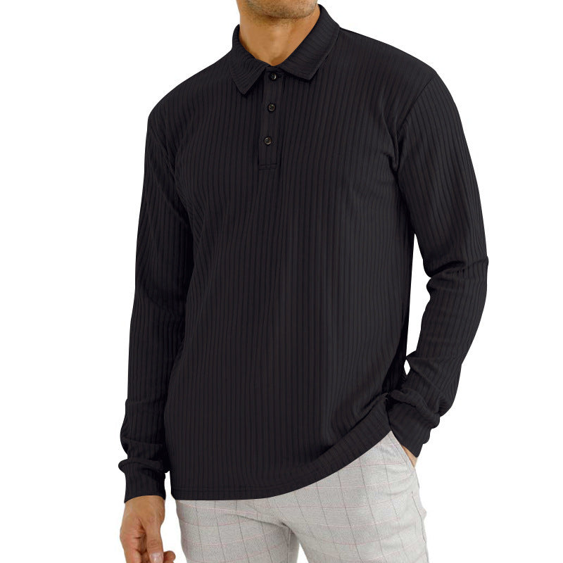 Men's long sleeve polo with texture and button placket Chic and Style