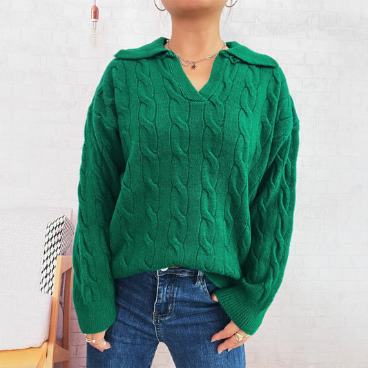 Pull en grosse maille pour femmes avec un design de tresses colorées et un col classique Chic und Stil