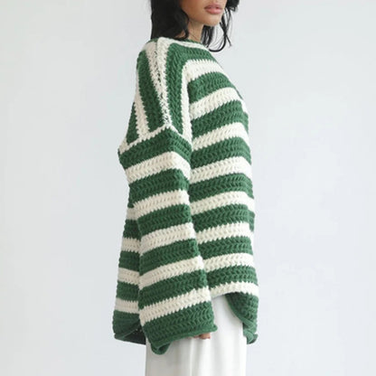 Pullover en gros tricot à rayures pour femmes avec coupe décontractée et manches larges Chic und Stil