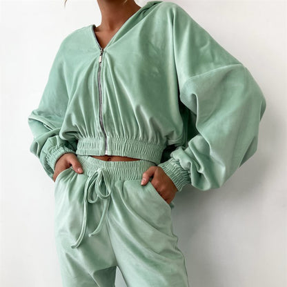 Dames Ensemble de jogging en velours sportif avec fermeture éclair Chic und Stil