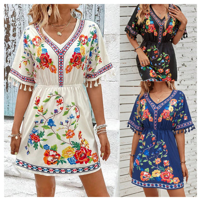 Robe de loisirs pour femmes avec un design floral et des manches à franges Chic und Stil