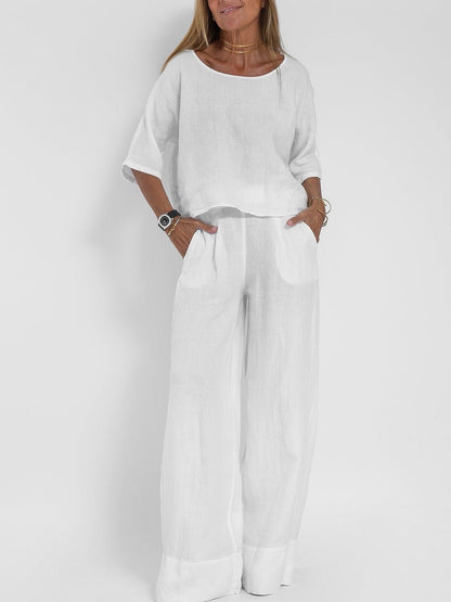 Chic and Style linen casual set for women with a loose top and palazzo pants