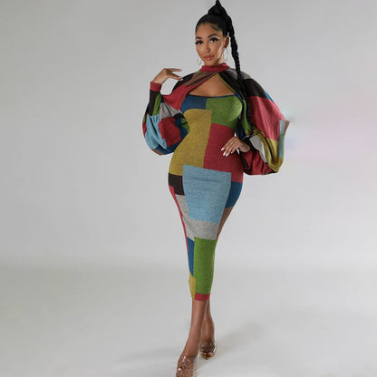 Robe à manches longues pour femmes avec coupe géométrique et manches volumineuses Chic und Stil
