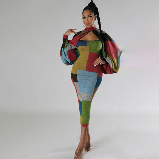 Robe à manches longues pour femmes avec coupe géométrique et manches volumineuses Chic und Stil