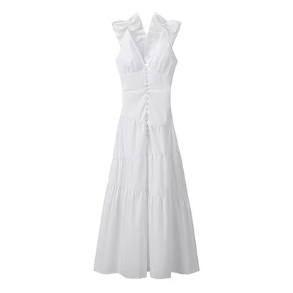 Robe maxi pour femmes avec un design de volants flottants et un élégant décolleté en V Chic und Stil