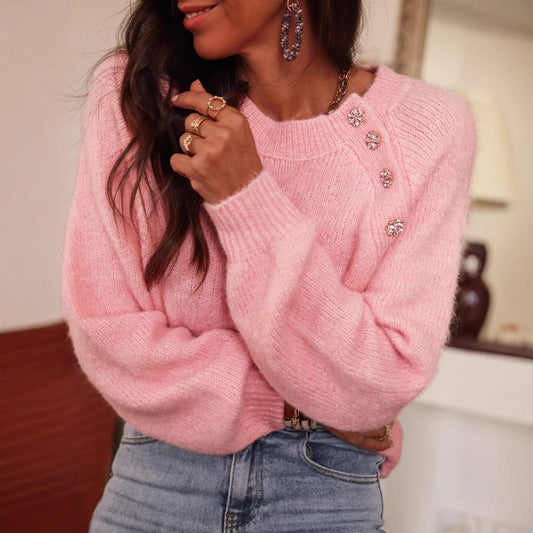 Dames élégant pull ample avec détails en strass Chic und Stil